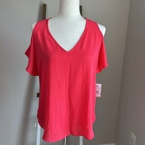 Pink Republic Vibrant Coral Short Sleeve Blouse Size Medium and New with Tags
